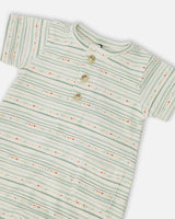 Organic Cotton Romper White Printed Mint Green Lines-2