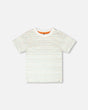 Organic Cotton T-Shirt White Printed Mint Green Lines-0