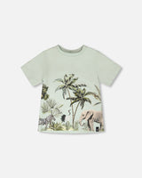 Organic Cotton T-Shirt Mint Green Safari Print-0