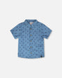 Short Sleeve Chambray Shirt Blue Palm Print-0