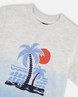 Organic Cotton Short Sleeve T-Shirt Grey Mix To Blue Gradient-3