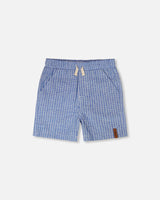 Printed Chambray Shorts Blue Denim Stripes-0