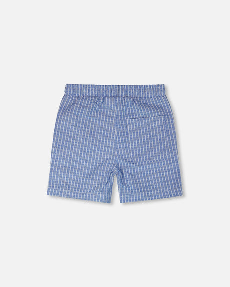 Printed Chambray Shorts Blue Denim Stripes-2