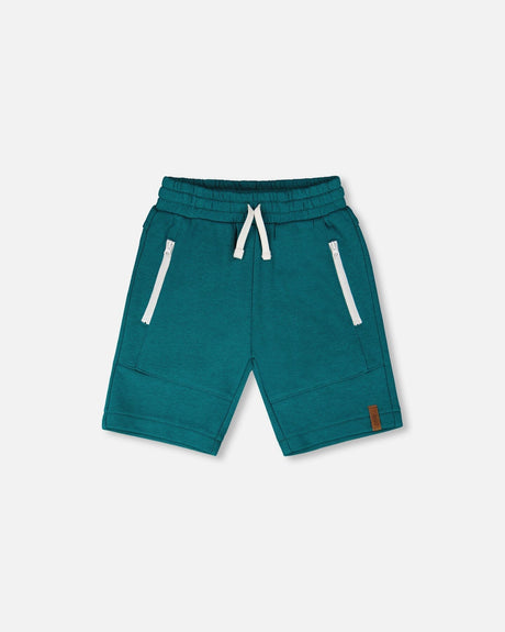 French Terry Shorts With Cross Seams Dark Turquoise-0