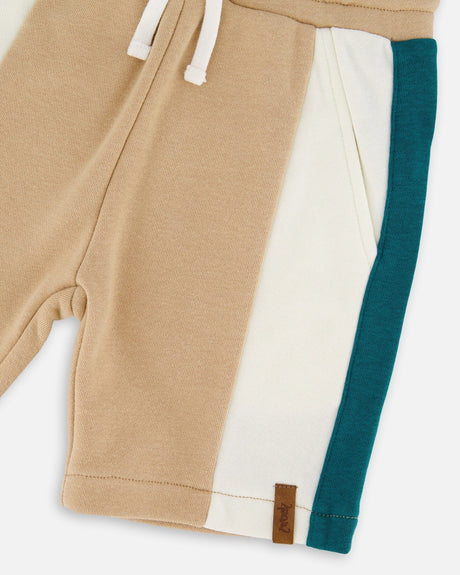 Sporty French Terry Shorts Beige-4