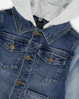 Navy Blue Denim Jacket With Removable French Terry Hood-4