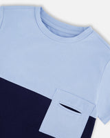 Organic Cotton Colorblock Jersey T-Shirt With Chest Pocket Dark Blue-3