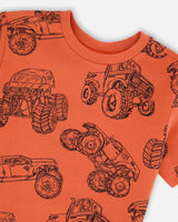 Organic Cotton Jersey T-Shirt Orange Printed Trucks-3