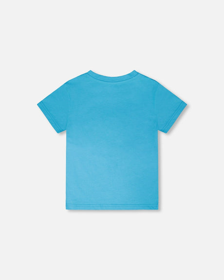 Organic Cotton Jersey T-Shirt With Print Sky Blue-2