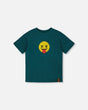 Organic Cotton Jersey T-Shirt With Print Dark Turquoise-0