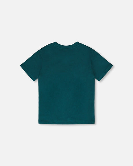 Organic Cotton Jersey T-Shirt With Print Dark Turquoise-3