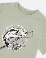 Organic Cotton Jersey T-Shirt With Print Sage-4
