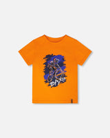 Organic Cotton Jersey T-Shirt With Bmx Print Orange-0