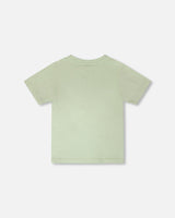 Organic Cotton Jersey T-Shirt With Mountain Print Sage-3