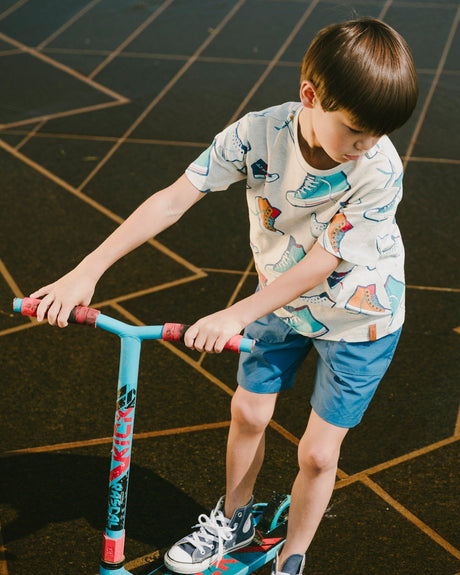 Organic Cotton Jersey T-Shirt Grey Mix Printed Shoes-1