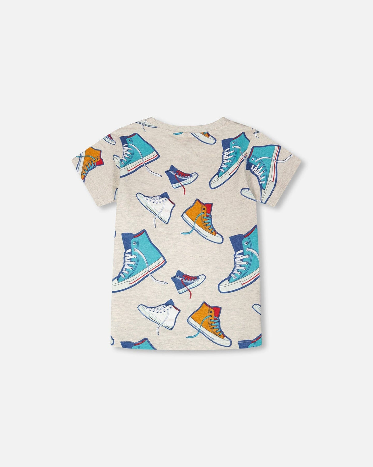 Organic Cotton Jersey T-Shirt Grey Mix Printed Shoes-4