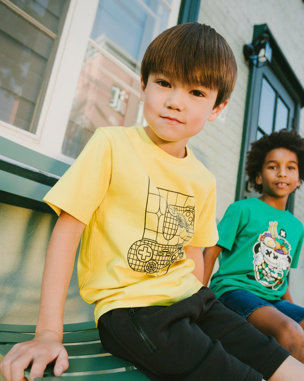 Organic Cotton Jersey T-Shirt With Gamer Print Yellow-1