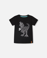 Organic Cotton Jersey T-Shirt With Dino Print Black-0