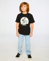 Organic Cotton Jersey T-Shirt With Dino On Bike Print Black-2