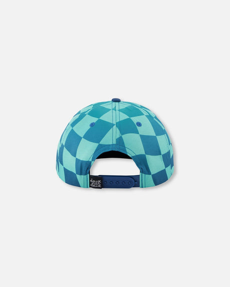 Cap Teal Printed Checkerboard-1