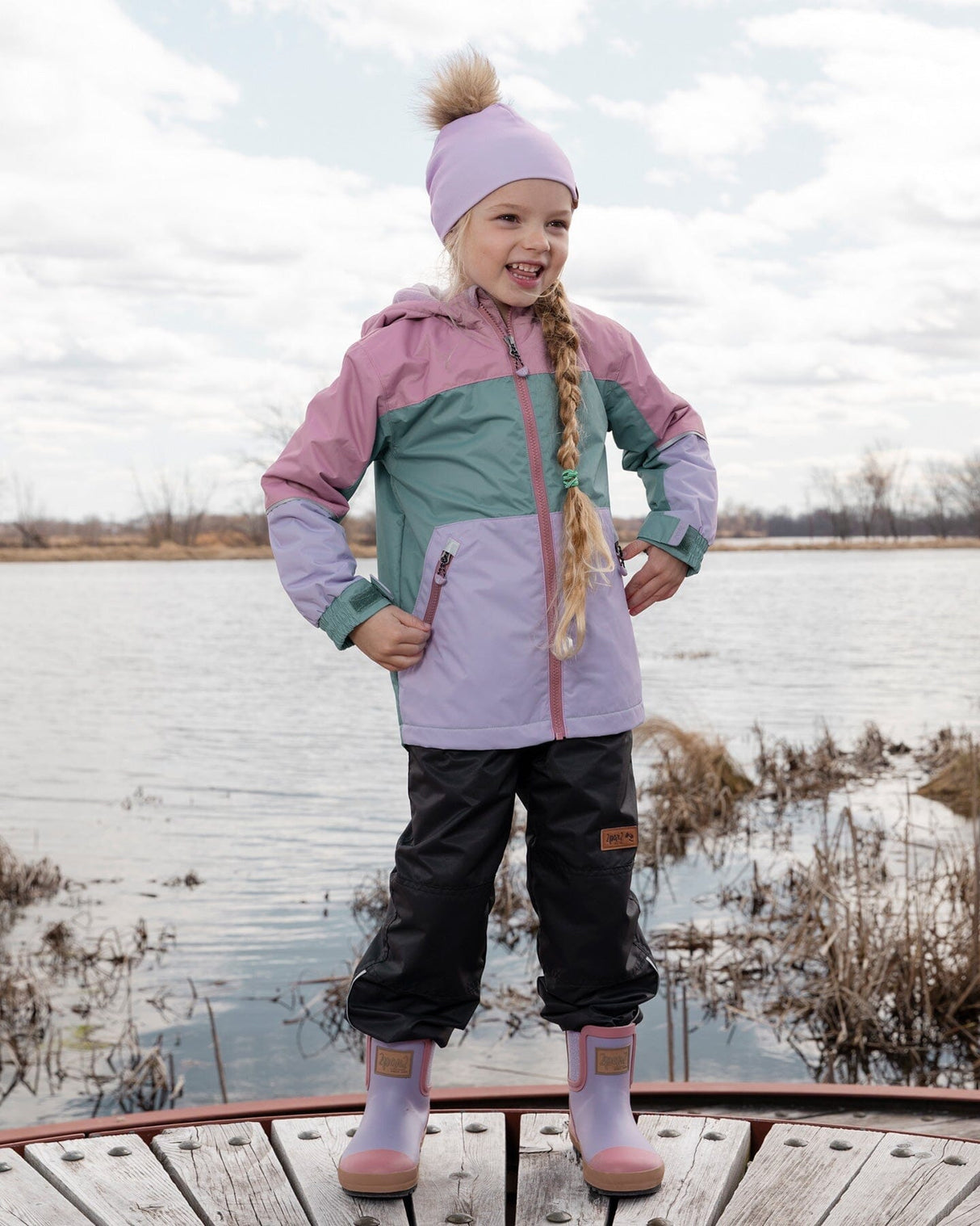 Stretch Jersey Hat Purple With Pompom-1