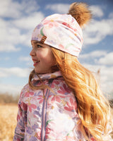 Stretch Jersey Hat Pink Flower Print With Pompom-1