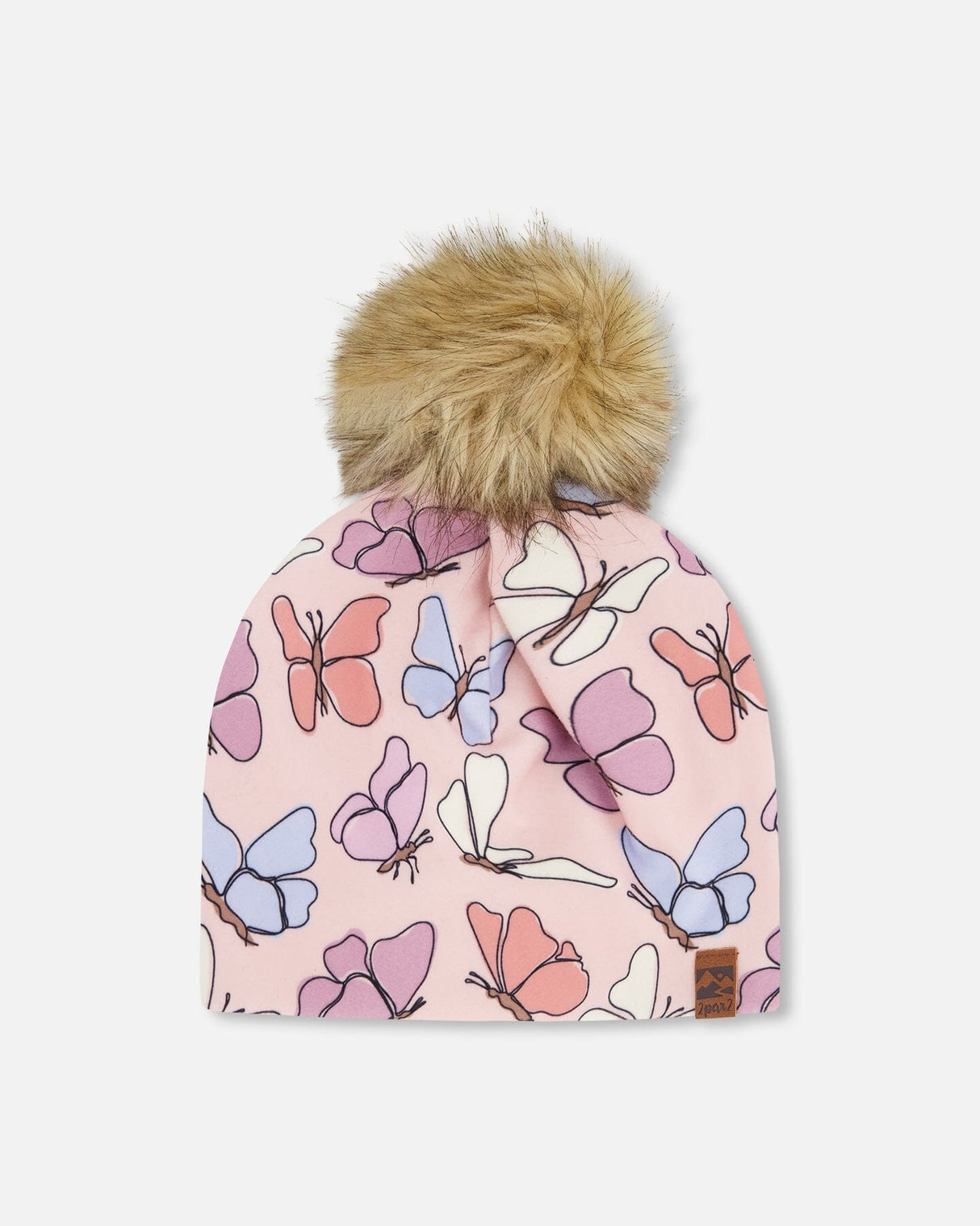 Stretch Jersey Hat Pink Printed Butterflies With Pompom-0