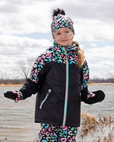 Stretch Jersey Hat Black Animal Print With Pompom-1