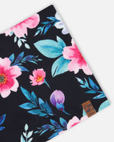 Stretch Jersey Neck Tube Black Printed Flowers-2