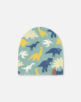 Stretch Jersey Beanie Green Dinosaur Print-0