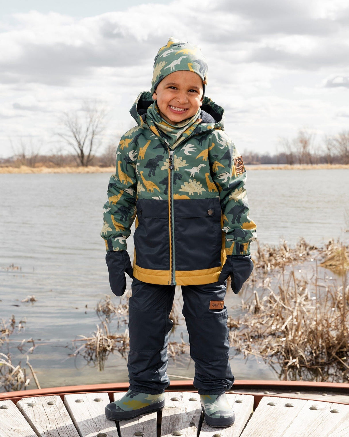 Stretch Jersey Beanie Green Dinosaur Print-2