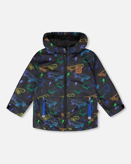Mid-Season Jacket Black Printed Skateboards-0