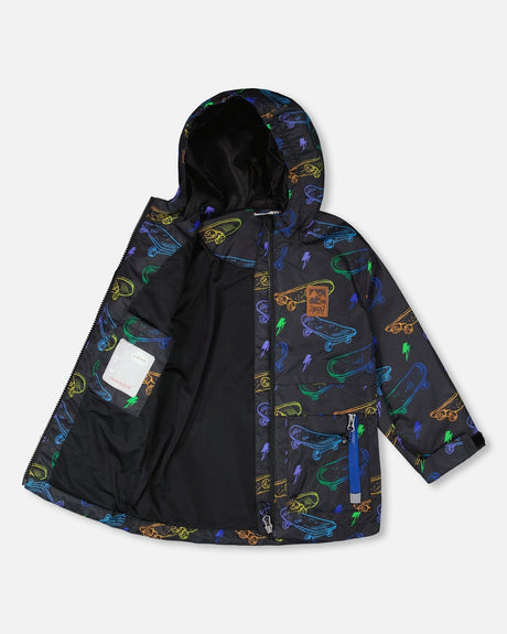 Mid-Season Jacket Black Printed Skateboards-1