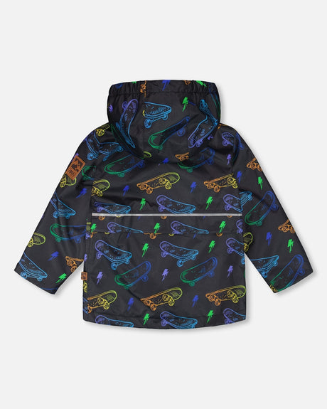 Mid-Season Jacket Black Printed Skateboards-2