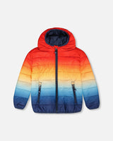 Quilted Mid-Season Jacket Orange And Blue Gradient-0