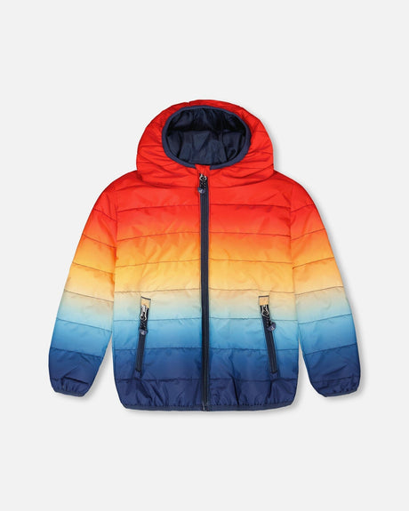 Quilted Mid-Season Jacket Orange And Blue Gradient-0