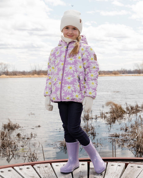 Quilted Mid-Season Jacket Purple Daisy Print-2
