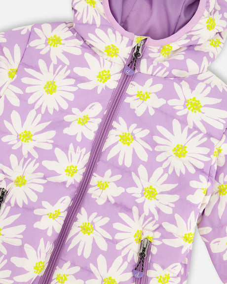 Quilted Mid-Season Jacket Purple Daisy Print-4