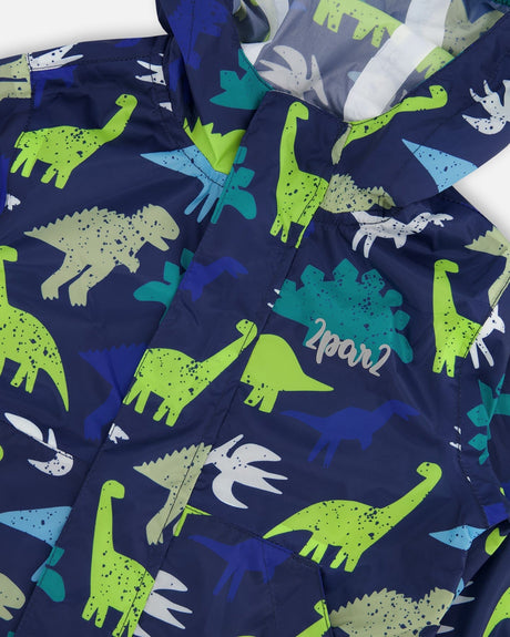 Packable Windbreaker In Polyester Blue Dinosaur Print-4