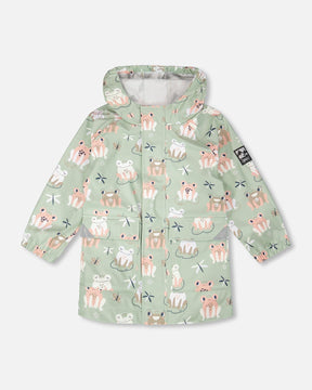 Rain Jacket In Polyurethane Green Frog Print-0