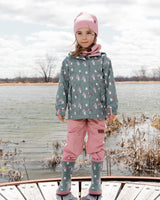 Two-Piece Mid-Season Outerwear Set Green Cat Print-1
