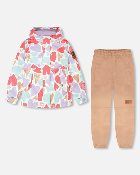 Two-Piece Mid-Season Outerwear Set White Heart Print-0