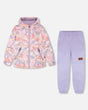 Two-Piece Mid-Season Outerwear Set Pink Flower Print-0