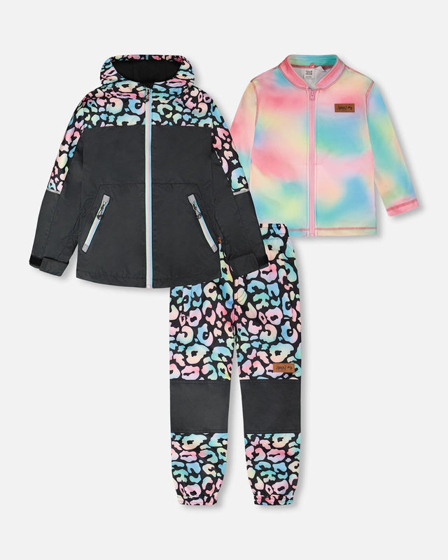 3-In-1 Two-Piece Mid-Season Outerwear Set Black Animal Print - Multicolored Inner Jacket-0