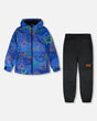 Two-Piece Mid-Season Outerwear Set Blue Printed Smileys-0