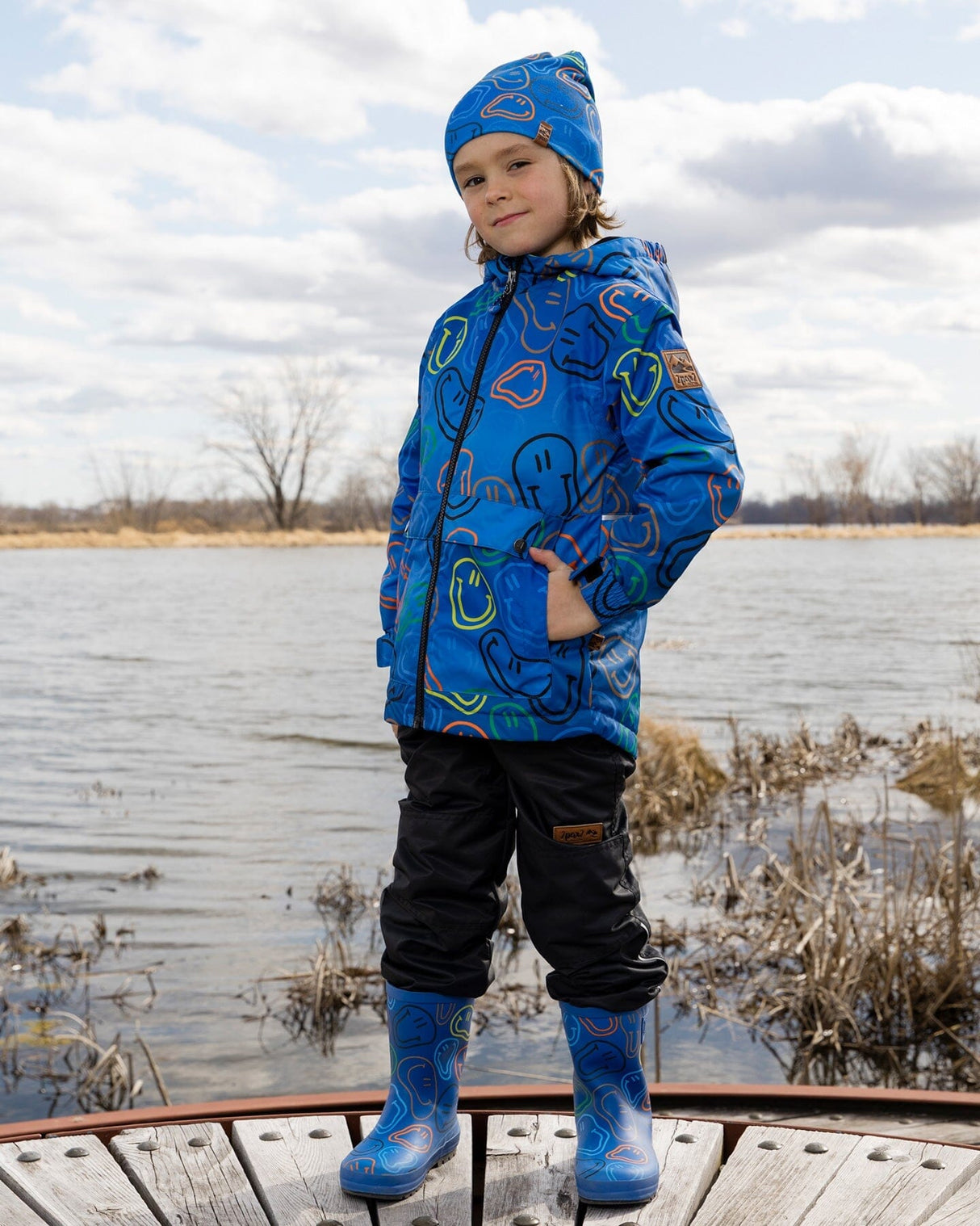 Two-Piece Mid-Season Outerwear Set Blue Printed Smileys-2