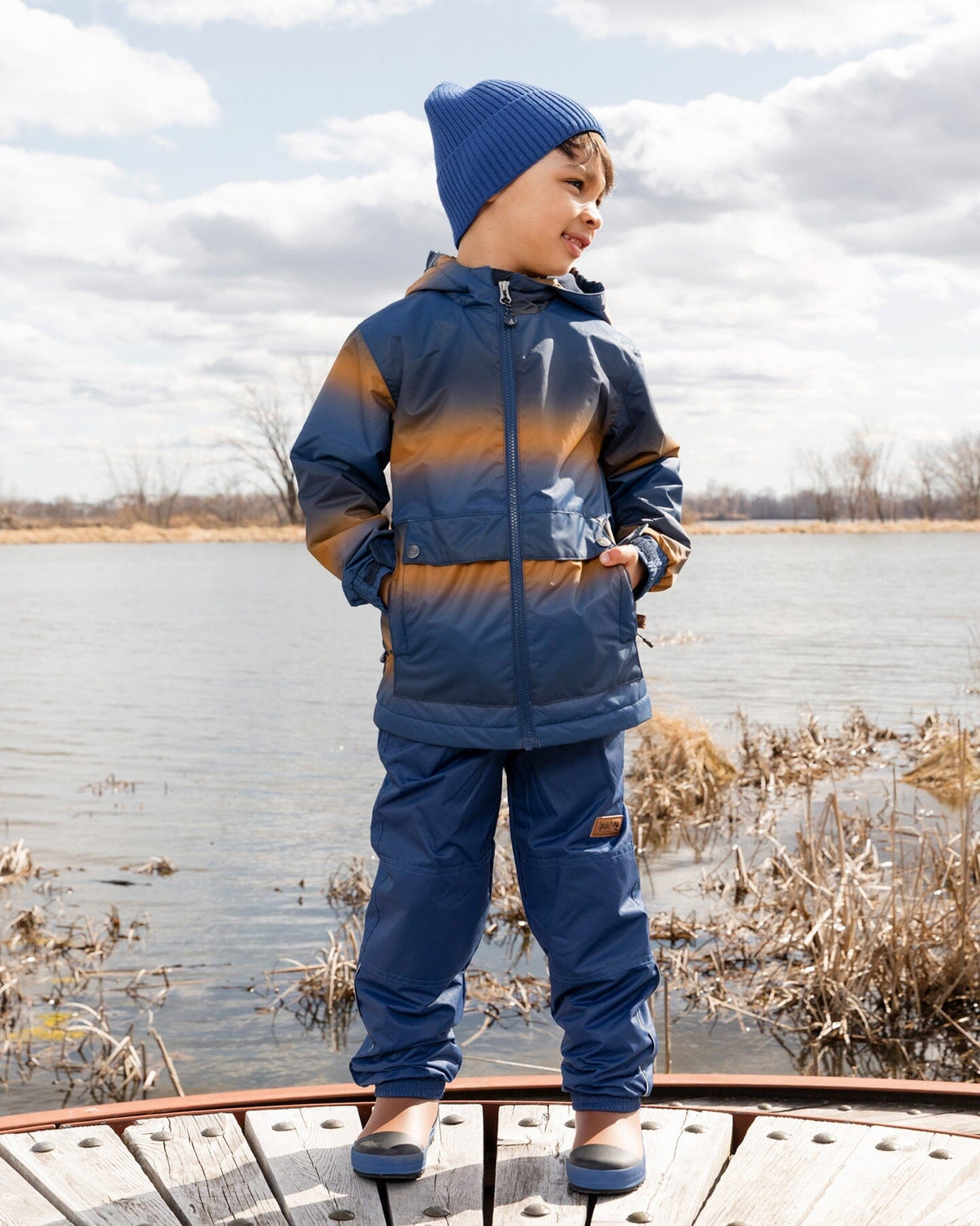 Two-Piece Mid-Season Outerwear Set Blue And Brown Gradient-1