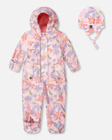 Baby Mid-Season One-Piece Outerwear With Hat Pink Flower Print-0