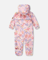 Baby Mid-Season One-Piece Outerwear With Hat Pink Flower Print-4