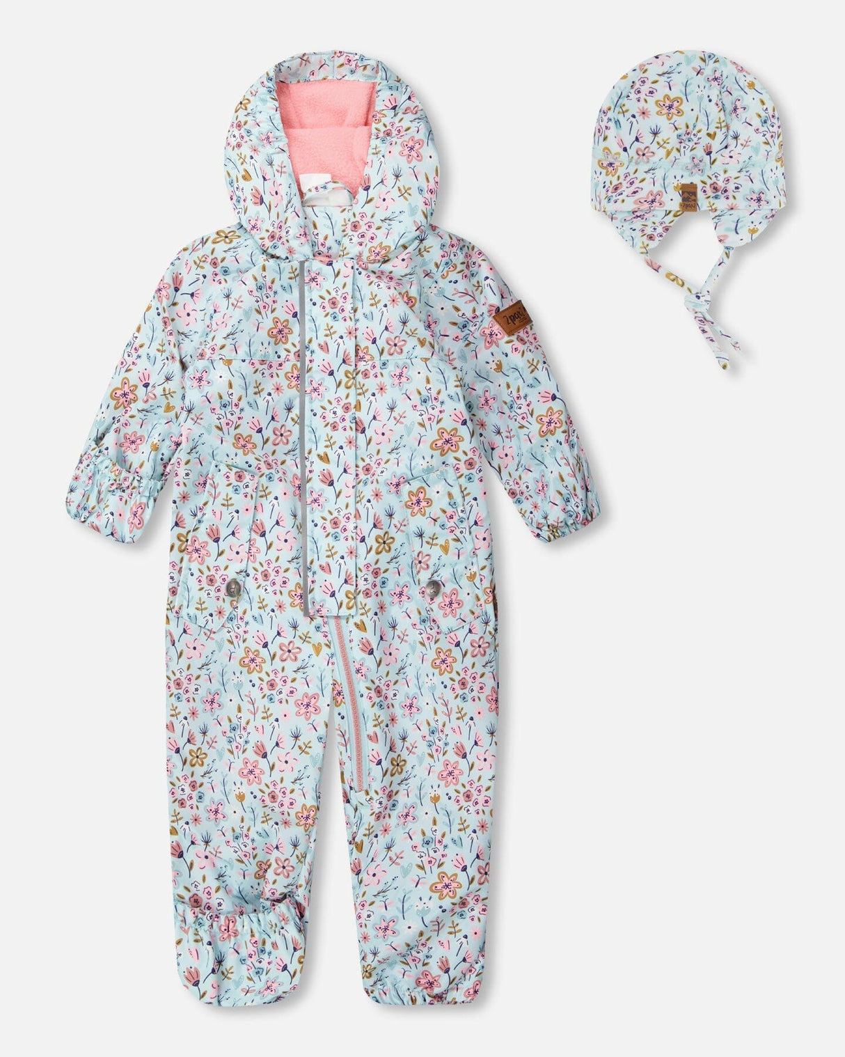 Baby Mid-Season One-Piece Outerwear With Hat Blue Mini Flower Print-0